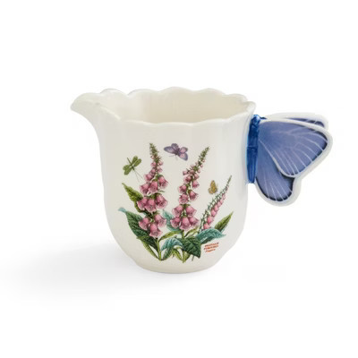 Portmeirion Botanic Garden Bouquet 10 oz Creamer - Dolomite with Figural Butterfly Handle & Scalloped Rim - Foxglove Motif, Chip-Resistant Glaze | Target