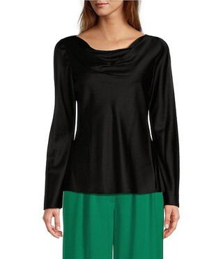 Avalynn Silk Charmeuse Scoop Neck Long Sleeve Blouse | Dillard's