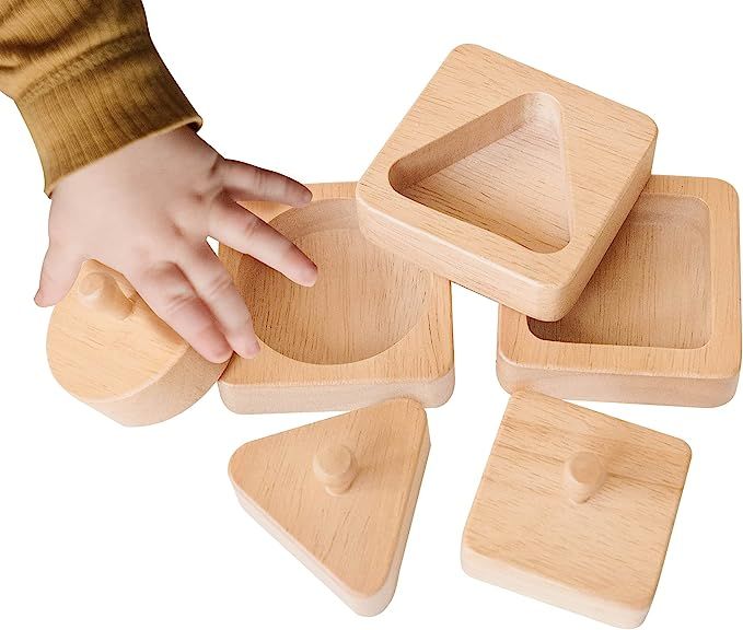 Montessori Shape Puzzle - Baby Puzzles 6-12 Months - Baby's First Puzzle - Knob Wooded Puzzles fo... | Amazon (US)