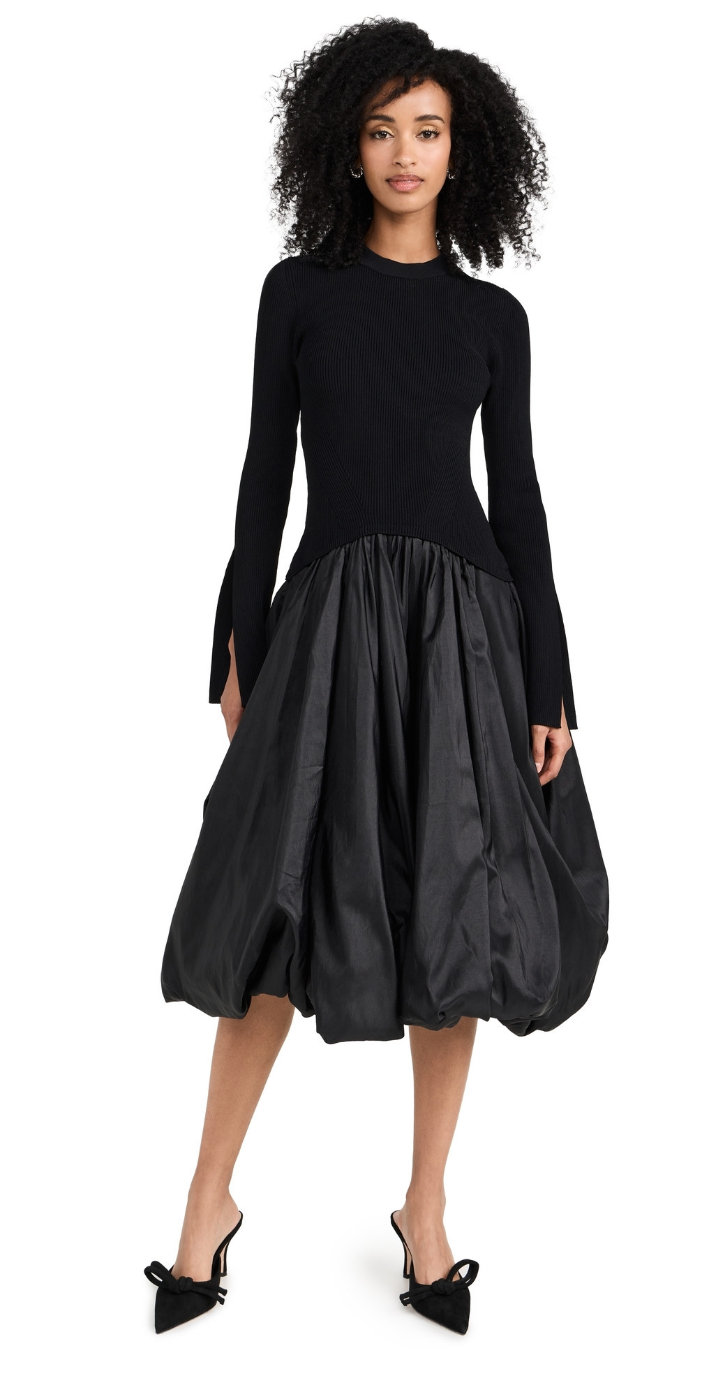 SIMKHAI Kenlie Mock Neck Midi Dress Black M | Shopbop