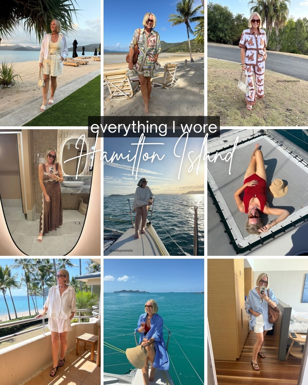 Everything I packed and wore for a mini break on Hamilton Island.

Not linked:
Shoes - all FRANKIE4 (code: NIKKI20_SS25)
White short set: Stitch and Hide (code NIKKISH15)
Chocolate pant sent: Zoe Kratzmann (code nikki20)
Zimmerman lace shorts (not current)
Camilla and Marc cropped white shirt (not current)
Blue beaded necklace and shell necklace: Briwok
Gold sea themed necklace: Mango 

#LTKover50style #LTKaustralia #LTKtravel