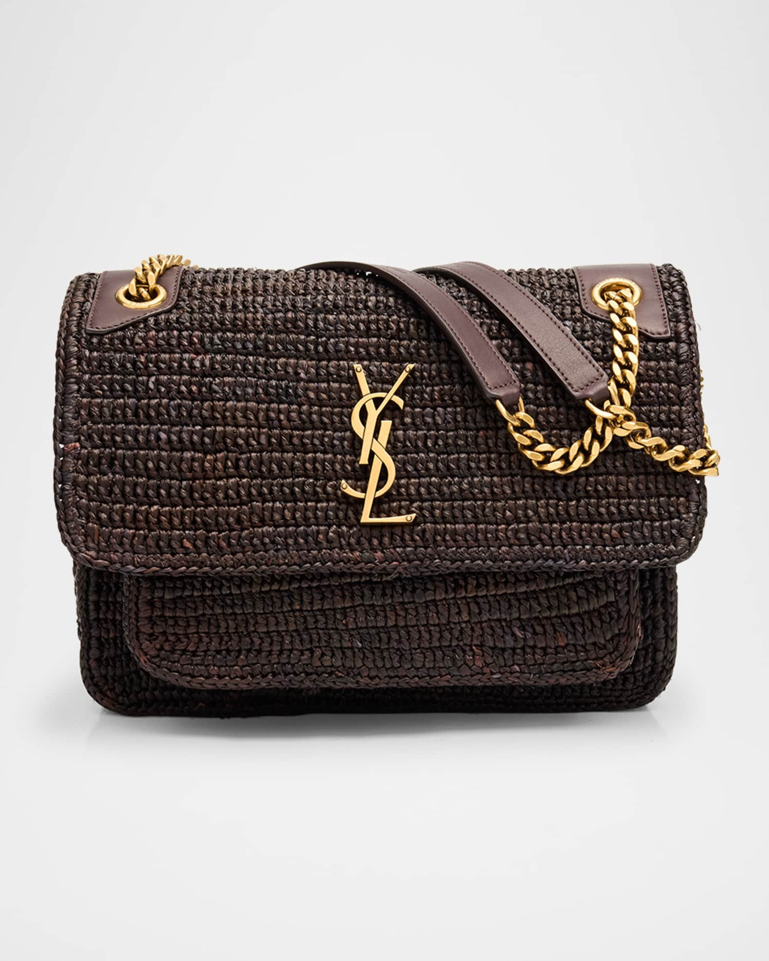 Niki Medium YSL Raffia Shoulder Bag | Neiman Marcus
