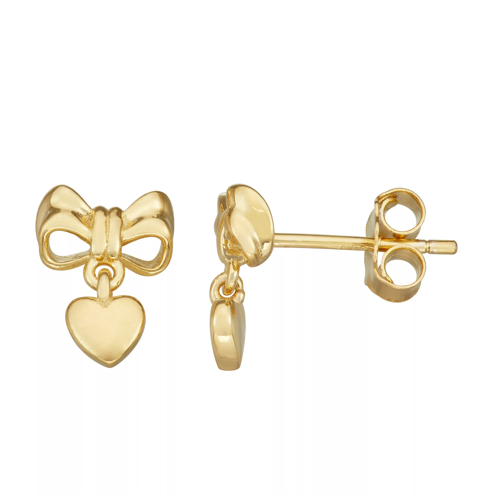 Junior Jewels Kids' 14k Gold Over Silver Bow & Heart Dangle Earrings | Kohl's