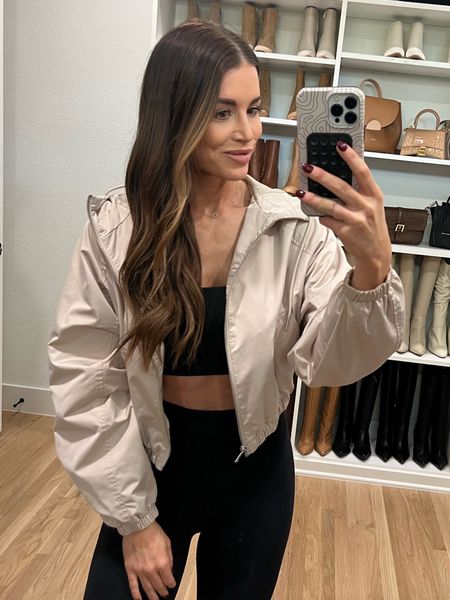 Love this satin blend windbreaker! This is a staple piece for me in the spring ! Size small and medium sports bra! Everything I’m wearing is 30% off PLUS EXTRA 15% with code YPBAF ! 

#LTKsalealert #LTKfindsunder100 #LTKfindsunder50