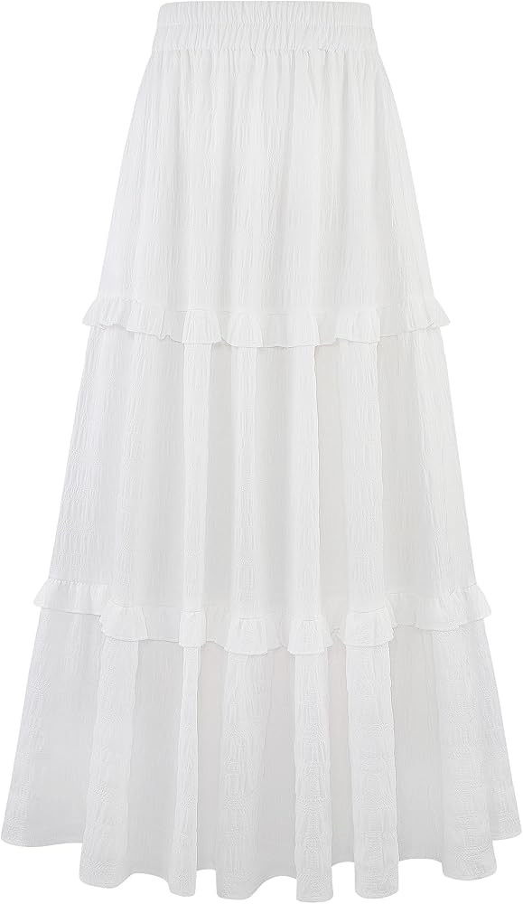 Gracyoga Maxi Skirts for Women Casual Elegant High Waisted A Line Flowy Ruffle Tiered Long Skirt ... | Amazon (US)
