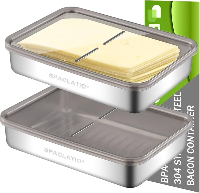 Cheese Container for Refrigerator, 2 Pack 304 Stainless Steel Airtight Deli Meat Storage Containe... | Amazon (US)