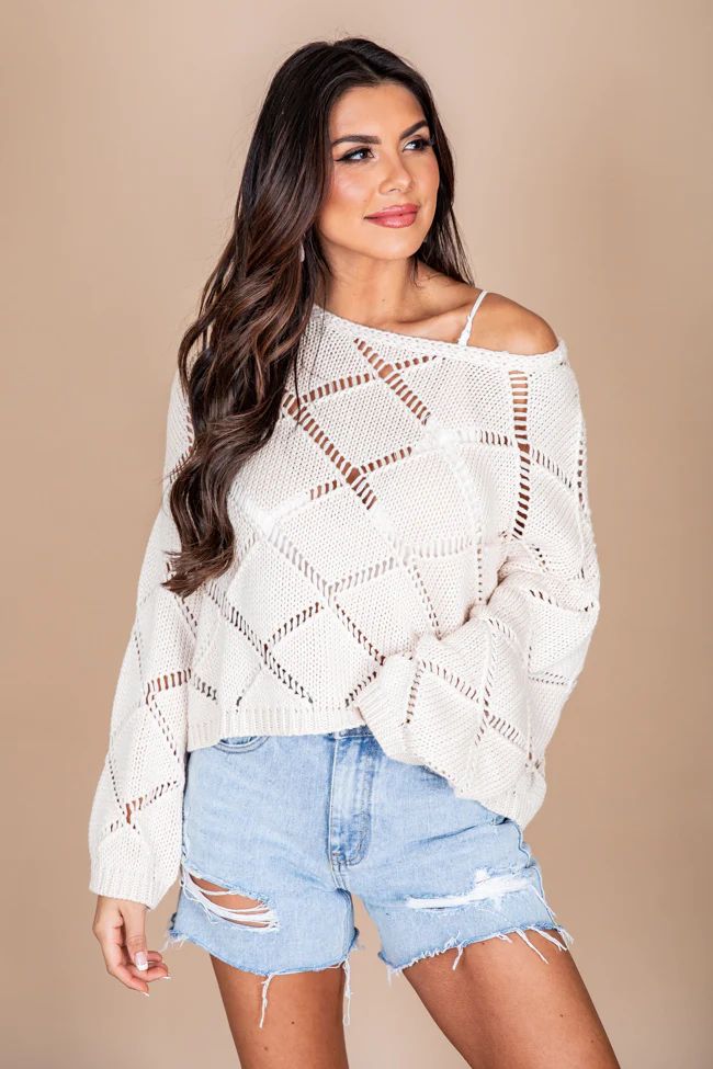 Better Days Ahead Beige Ladder Detail Open Knit Sweater | Pink Lily