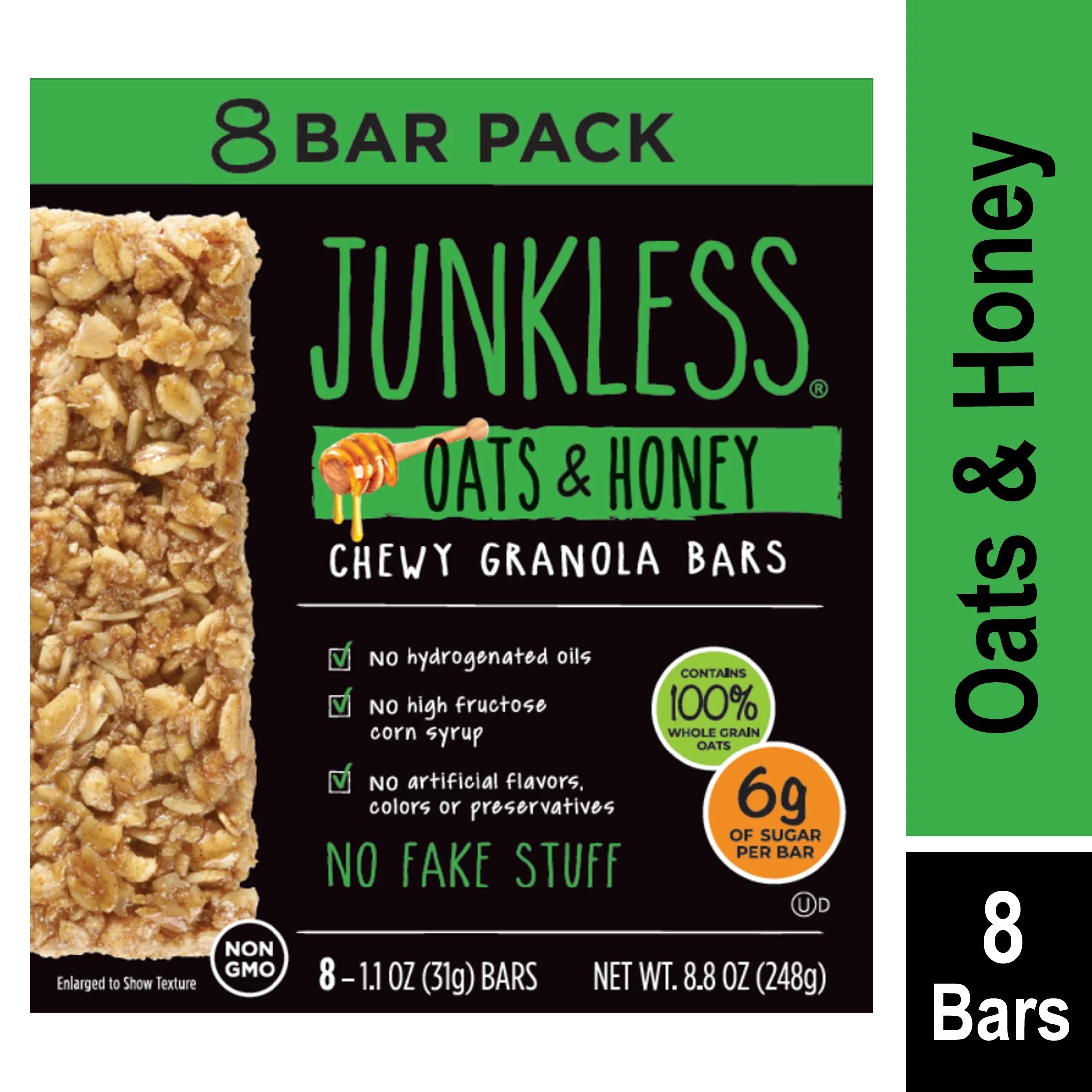 JUNKLESS Non-GMO Delicious Oats & Honey Chewy Granola Bars, 1.1 oz, 8 Count | Walmart (US)