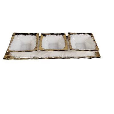 Classic Touch White Porcelain 3 Bowl Relish Dish with Gold Edge | Target