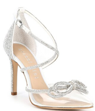 Gianni Bini Bridal Collection Ezlynn Rhinestone Embellished Bow Pointed Clear Toe Pumps | Dillard... | Dillard's