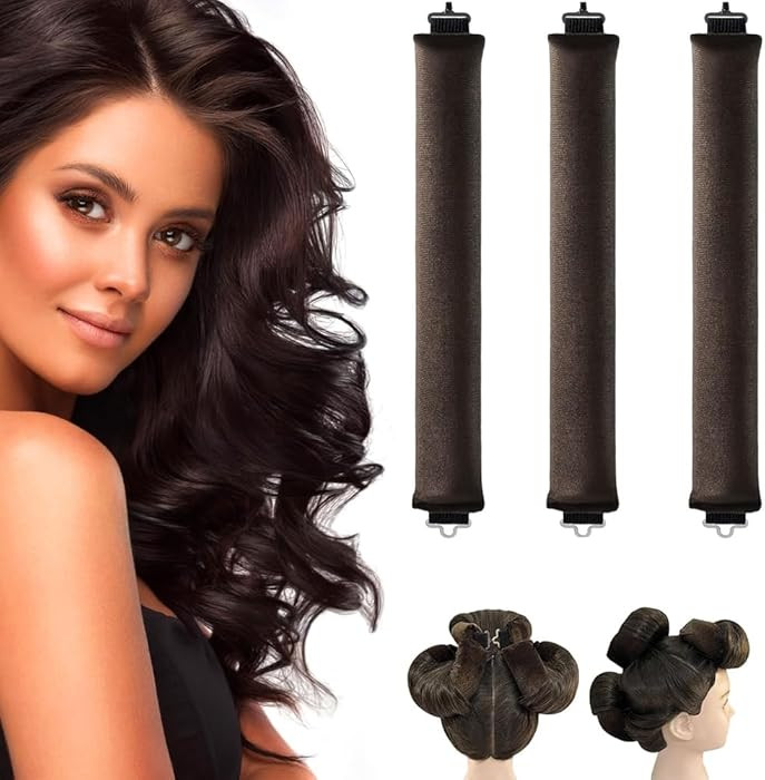 3PCS Heatless Hair Curler, Flexi Rod, For All Hair Types, Includes Brown, Black, Pink, Easy to Us... | Amazon (US)