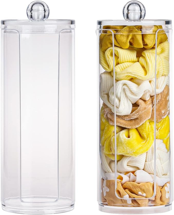 FABROK 2Pcs Scrunchie Holder Stand, Clear Hair Ties Holder Organizer with Lid, Clear Hair Accesso... | Amazon (US)