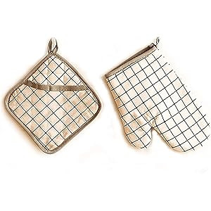 White Tartan Oven Mitts and Pot Holders Sets Buffalo Checkers Plaids Oven Gloves Kitchen Heat Resist | Amazon (US)