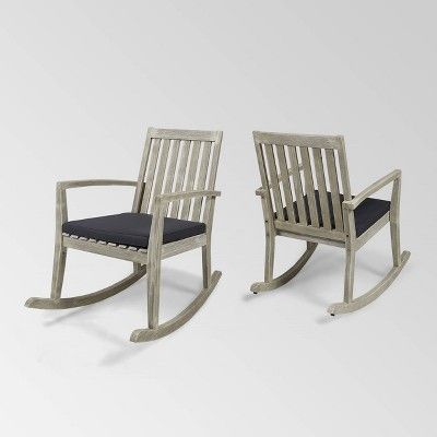 Montrose 2pk Acacia Wood Rocking Chair Light Gray/Dark Gray - Christopher Knight Home | Target