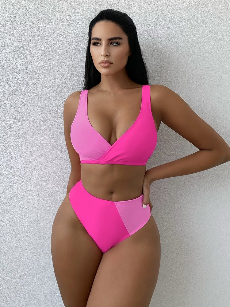 Color Block High Waisted Bikini Swimsuit | SHEIN