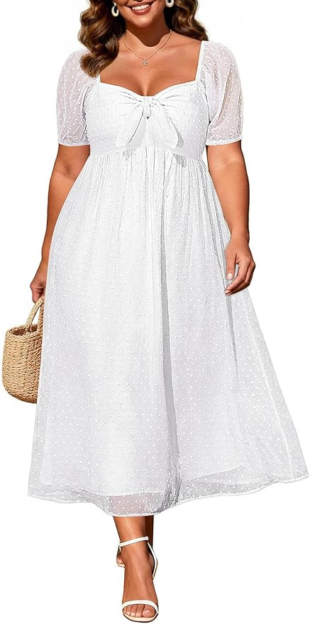 Plus Size Summer Dress - 2026 Graduation Beach Wedding Guest Tie Front Maxi Sundress | Amazon (US)