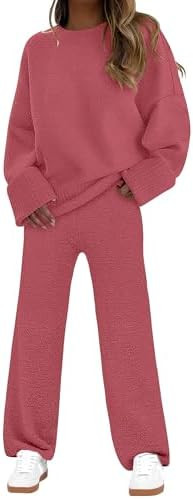 ANRABESS Womens Pajama Sets Fuzzy Fleece 2 Piece Long Sleeve Sweater Knit Top Wide Leg Pants Loun... | Amazon (US)