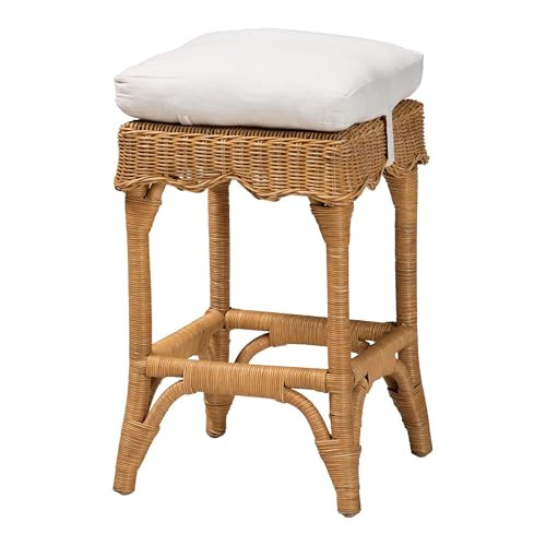 bali & pari Muy Scallop Natural Rattan Stool, Counter Height, Honey/White | Amazon (US)
