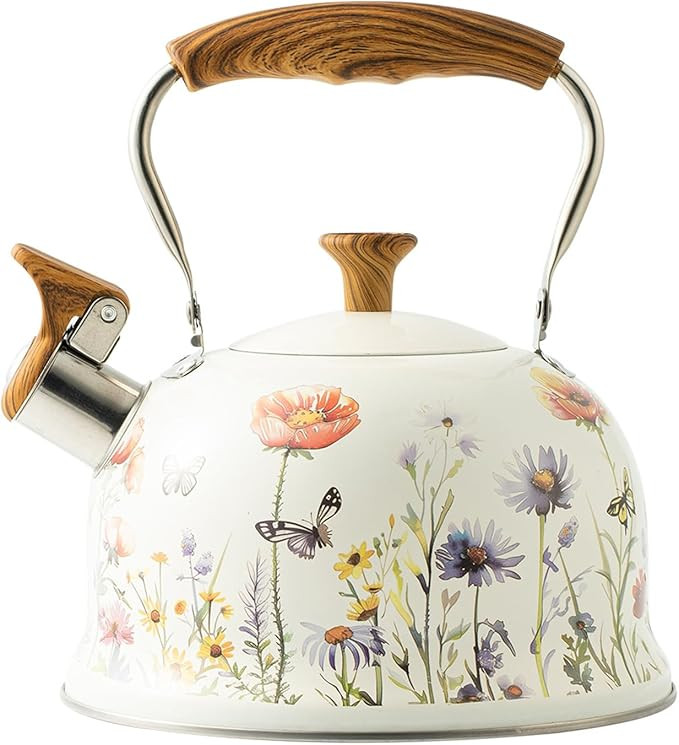 Tea Kettle, Pretty Floral Tea Pot with Cool Touch Ergonomic Handle, 3.1 Quart / 3 Liter Whistling... | Amazon (US)