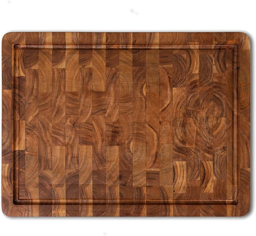 XL Acacia End Grain Wood Cutting Board with Juice Grooves and Handles, 20"x15" x 1.5", Thick Heav... | Amazon (US)
