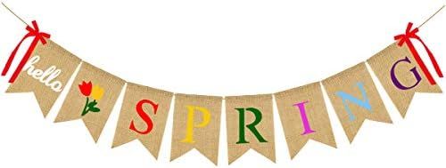 JOZON Hello Spring Burlap Banner Jute Spring Bunting Banner Garland Flower Spring Decorations for... | Amazon (US)