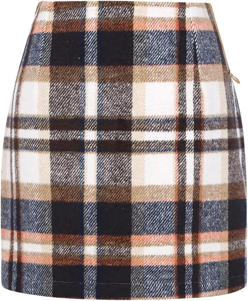 Womens Plaid Skirt 2025 Fall Dress Winter High Waisted Mini Wool Bodycon Pencil A line Dresses Ou... | Amazon (US)