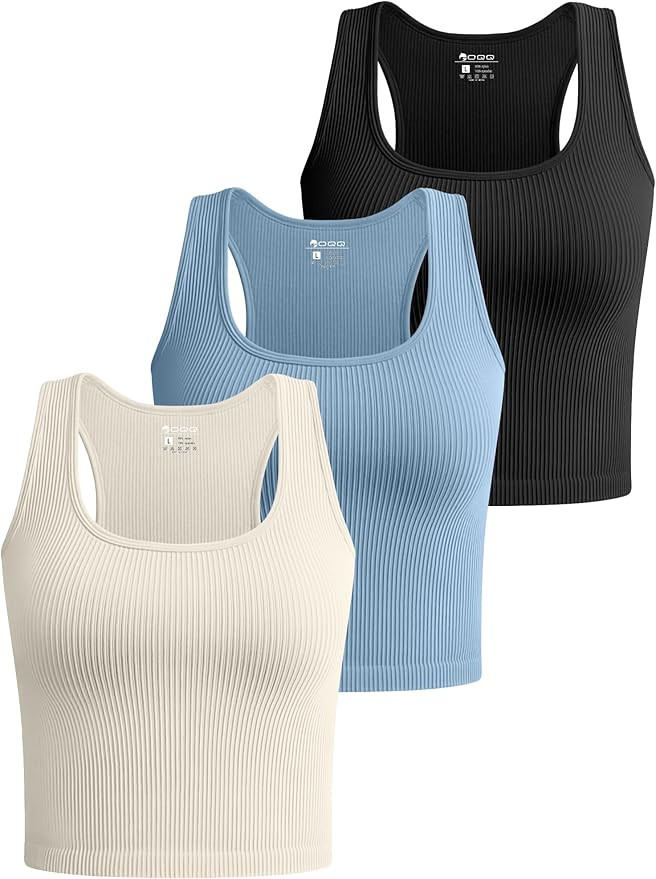 OQQ Women's 3 Piece Crop Tank Tops Ribbed Workout Racerback Shirts 2025 Trendy Summer Sleeveless | Amazon (US)