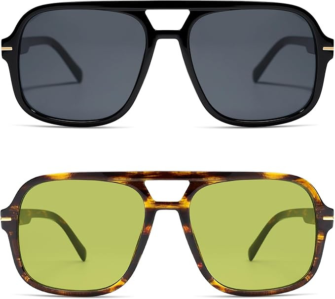 HERJOUR Retro Trendy Square Aviator Sunglasses Womens Mens 70s Classic Vintage Oversized Sun Glas... | Amazon (US)