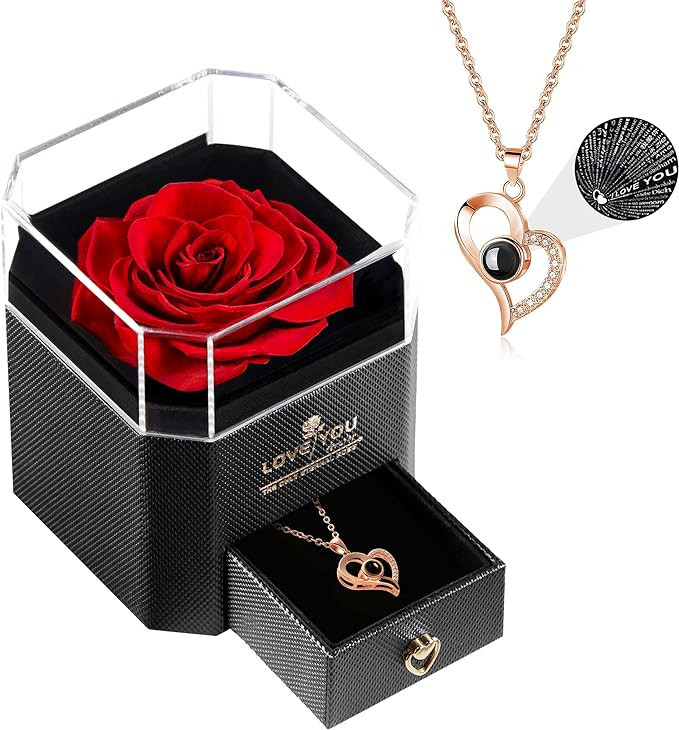 WILDLOVE Valentines Day Gifts for Her, Preserved Real Red Rose with I Love You Necklace, Forever ... | Amazon (US)