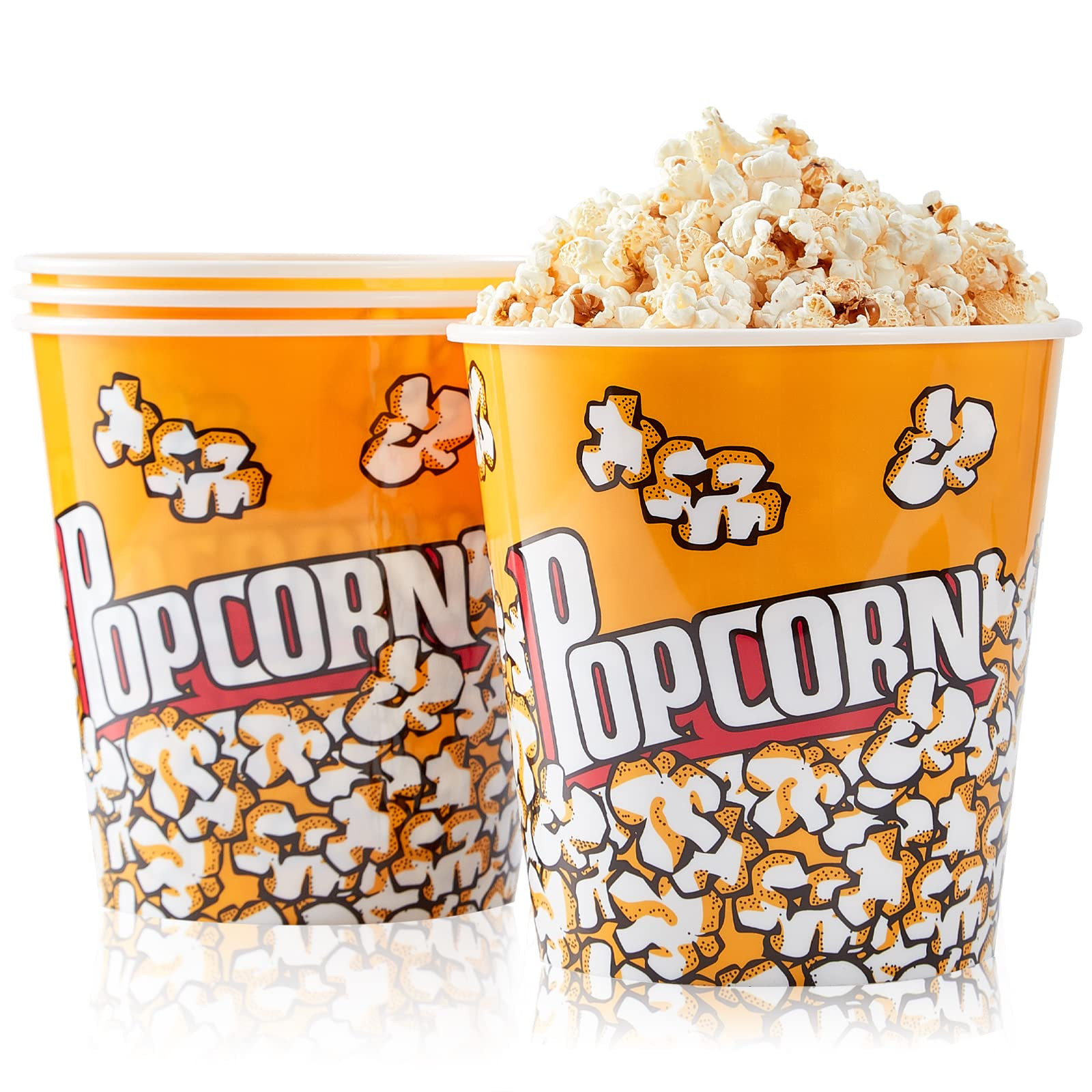 Plastic Popcorn Containers Retro Style Reusable Popcorn Buckets for Movie Night 7.1”x7.1”x5.1” - 4 Pack… | Amazon (US)
