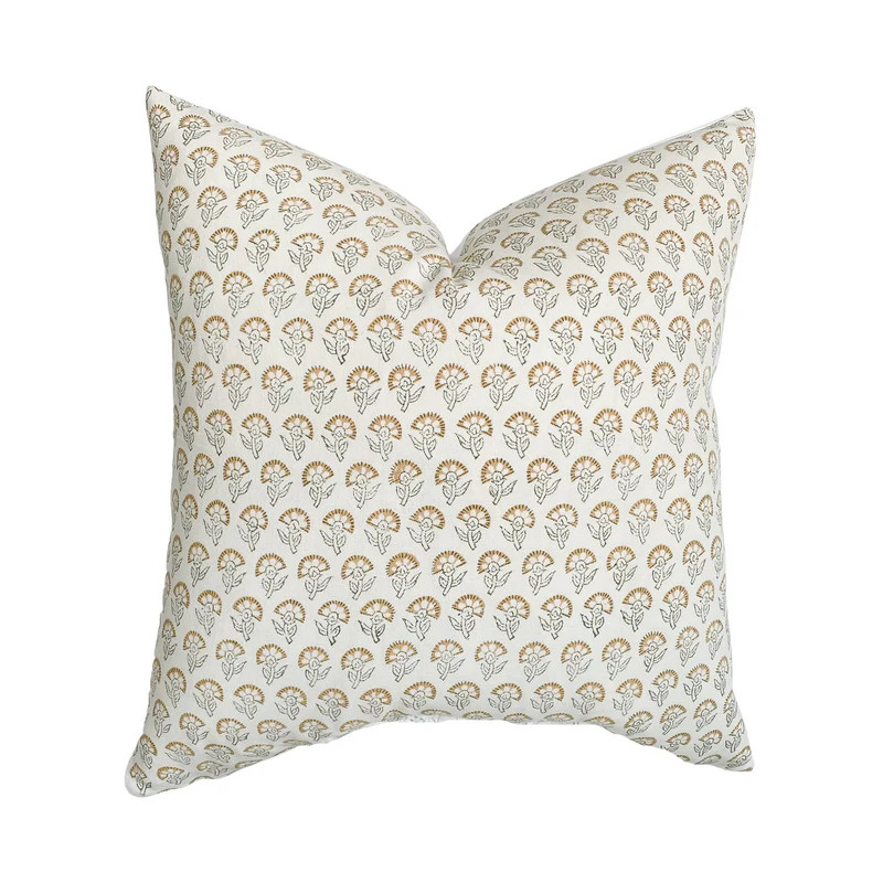 Lyla | Mustard Floral Handblock Pillow Cover | Linen and James