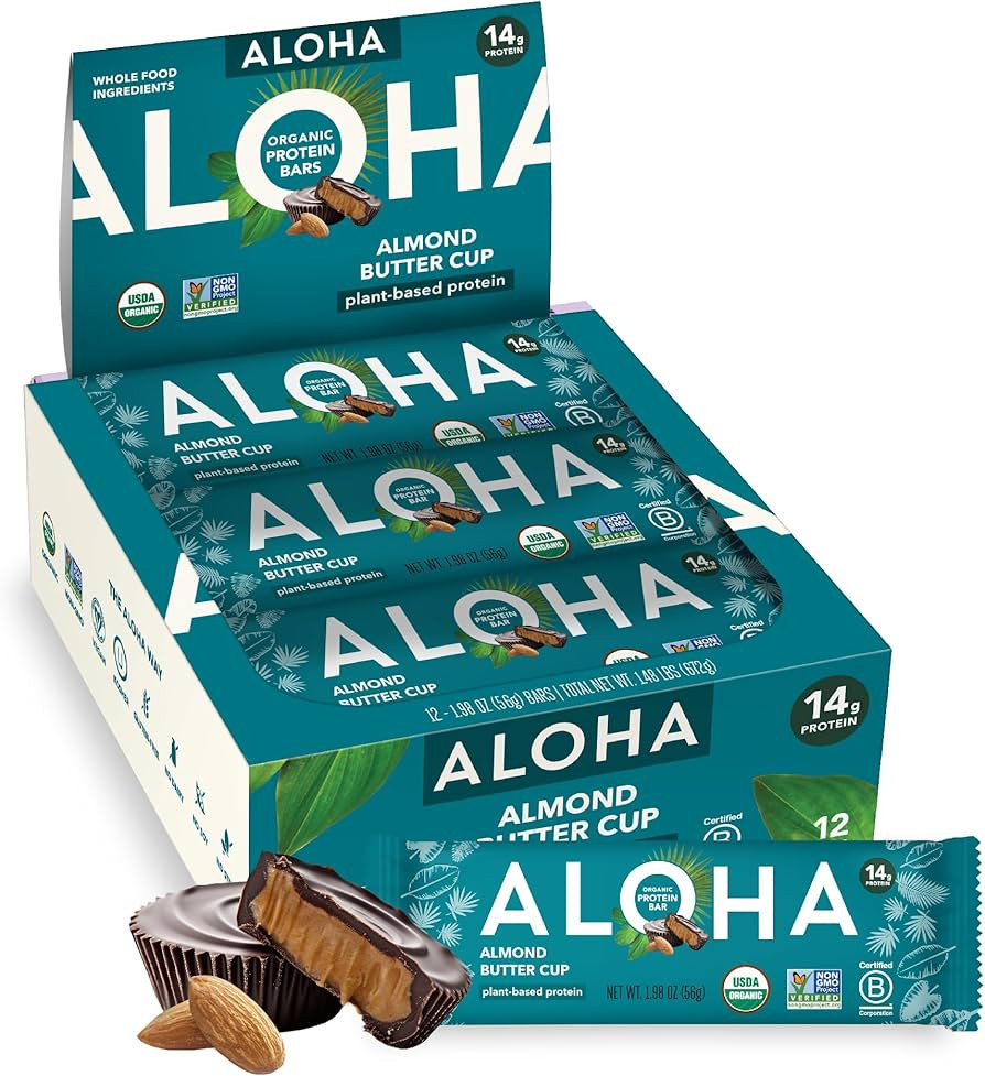 ALOHA Organic Plant Based Protein Bars - Almond Butter Cup - 12 Bars, Vegan, Low Sugar, Gluten-Fr... | Amazon (US)