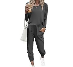Ekouaer Women's Pajama Sets Casual 2Pcs Lounge Sets Long Sleeve Pullover Tops Long Joggers Pants ... | Amazon (US)