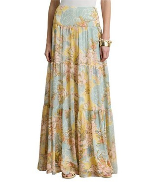 Lauren Ralph Lauren Floral Crinkle Georgette Tiered Maxi Skirt | Dillard's | Dillard's