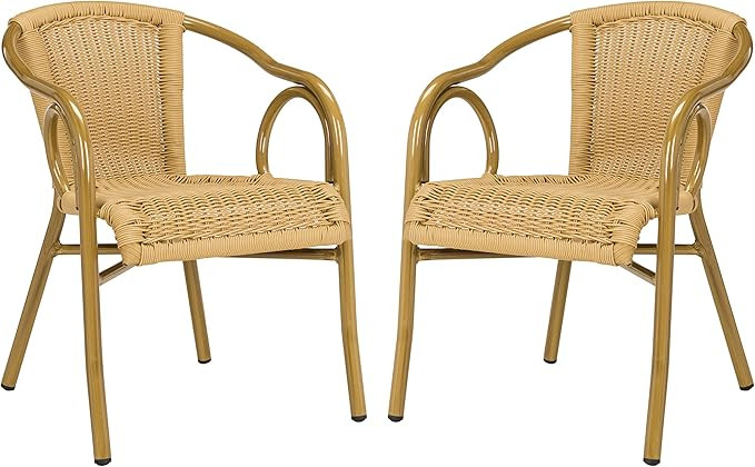 Safavieh PAT4000B-SET2 Outdoor Collection Dagny Natural and Light Brown Stacking Arm Chair | Amazon (US)