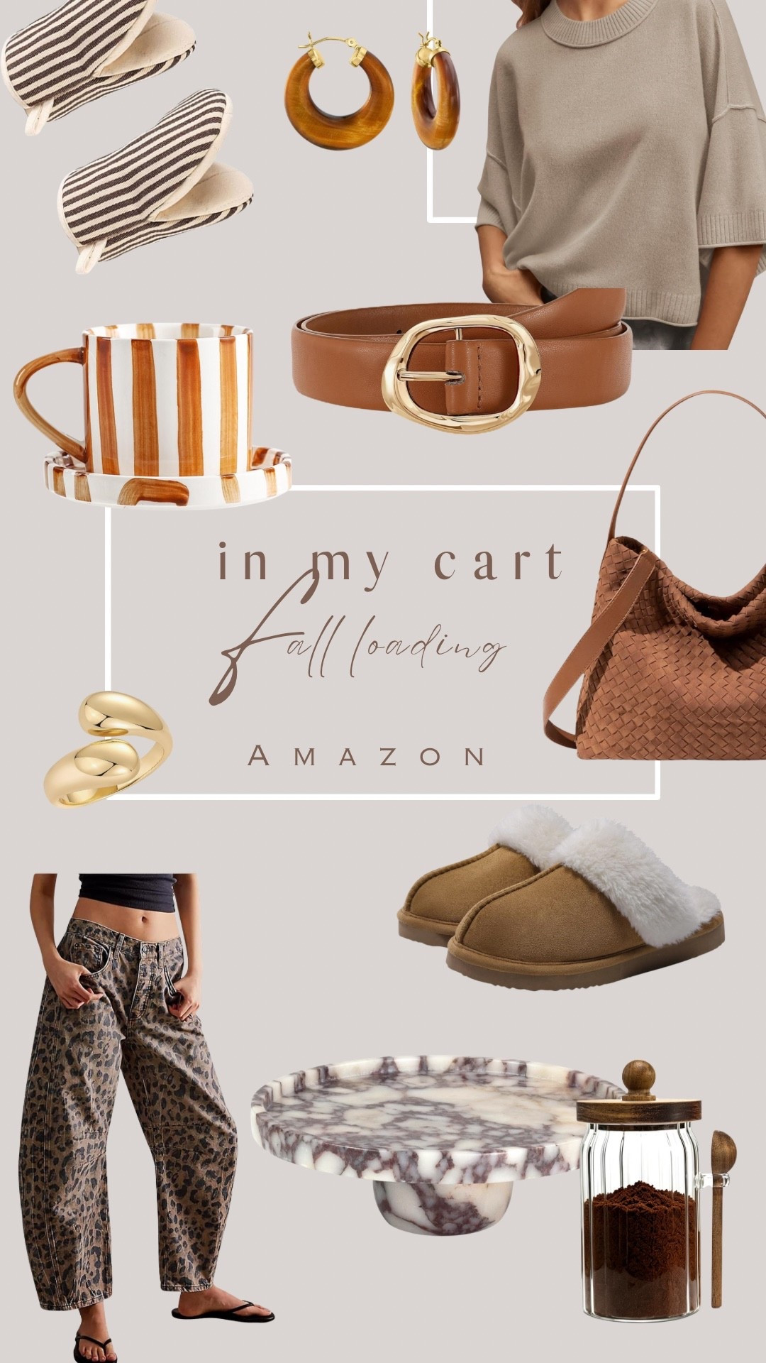 In my cart……. Fall loading 🤎



Slippers, women purse, fall style, battle pants, belt, coffee mug, marble tray, Calcutta decor, oven mitts, fall kitchen decor, home decor, fall outfits, sweater 



#falldecor #fallstyle #homedecor #falldecorating #amazonfinds