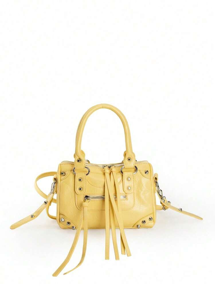 Y2K Yellow Mini Crossbody Bag With Tassel & Stud Detail | SHEIN