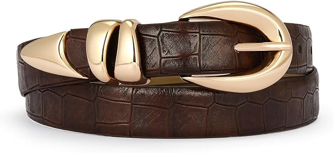 Leather Belt for Women Stylish Design with Gold Buckle | Amazon (US)