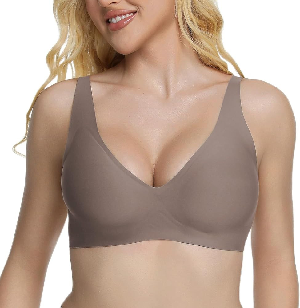 Jelly Wireless Bra Deep V Push Up Seamless T-Shirt Comfortable Plunge No Underwire Bras with Adju... | Amazon (US)