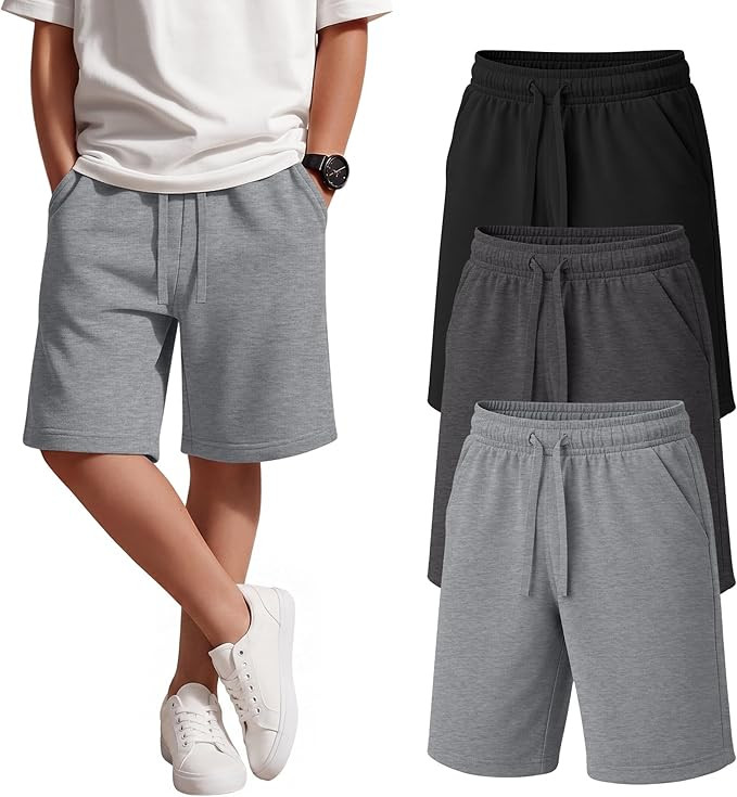 3 Pack Boys Sweat Shorts Kids Casual Athletic Shorts Youth Wide Leg Drawstring Summer Clothes wit... | Amazon (US)
