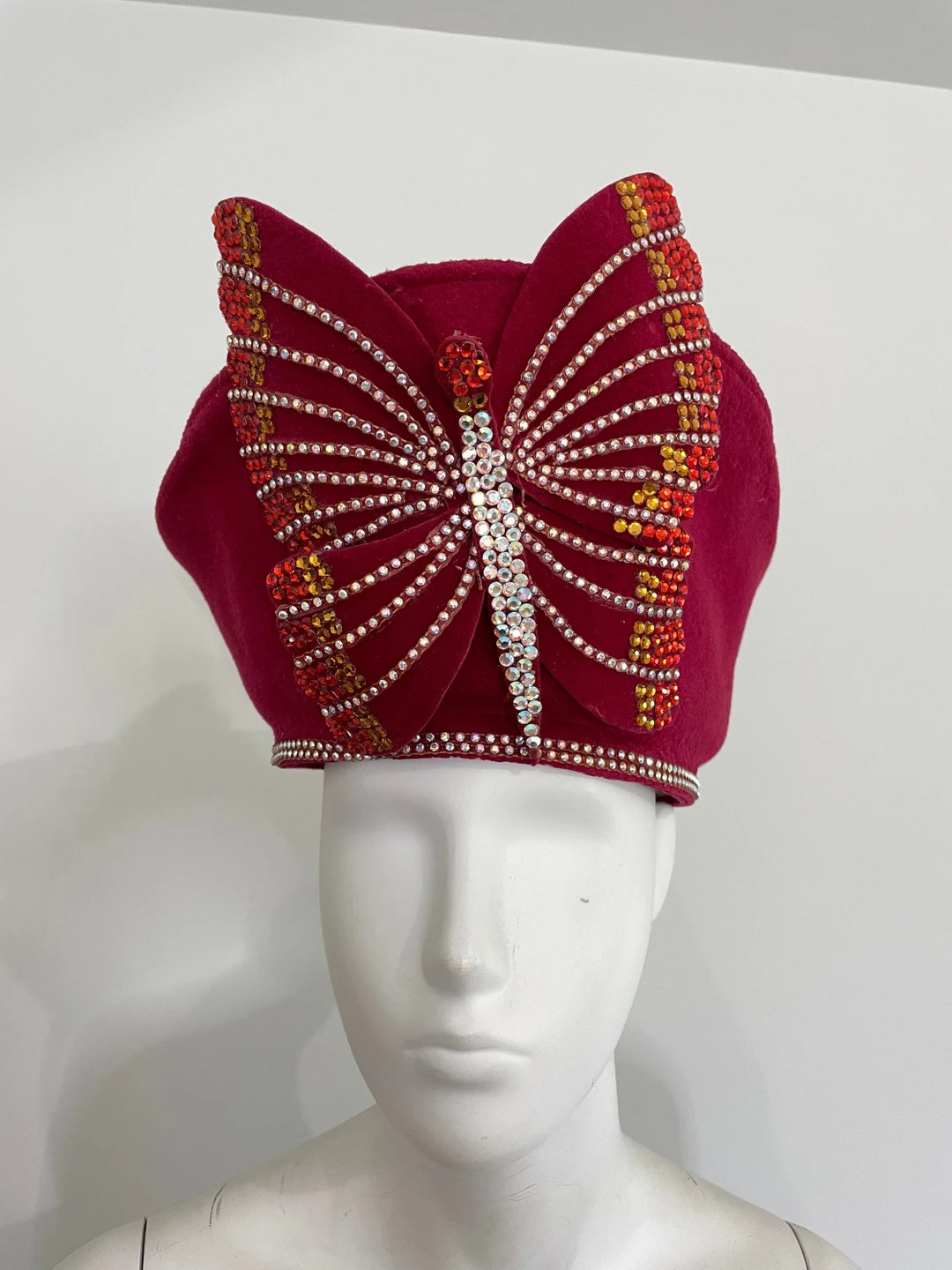 Jack McConnell  "BUTTERFLY" Rhinestone Hat - Burgundy Vintage PillBox | Etsy (US)