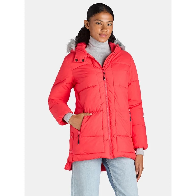 Big Chill Women's and Women's Plus Wide Quilted Puffer Coat with Faux Fur Trim Hood, Sizes S-3X | Walmart (US)
