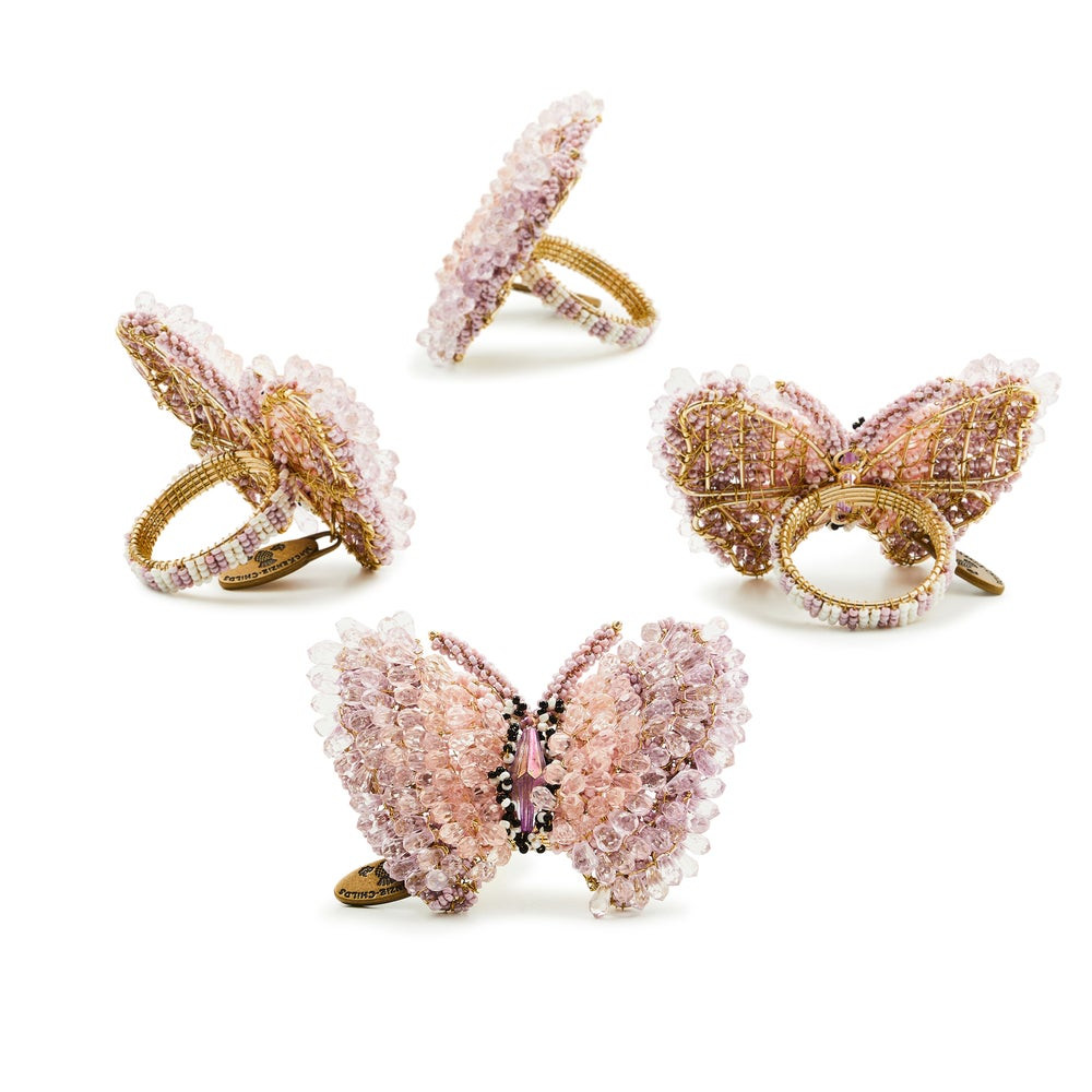 Pink Butterfly Hill Napkin Rings, Set of 4 | MacKenzie-Childs