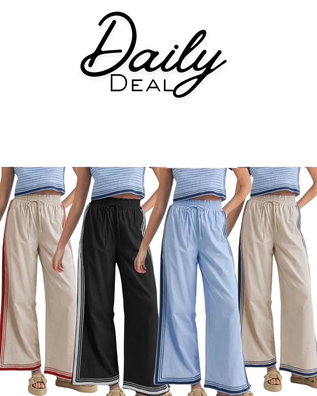 FLASH SALE! Run, don't walk! These super comfy Wide Leg Side Stripe Palazzo Pants are 12% off for a limited time. Perfect for lounging or styling casually! Grab your size before the sale ends! ➡️

#LTKStyleTip #LTKSaleAlert #LTKOver40