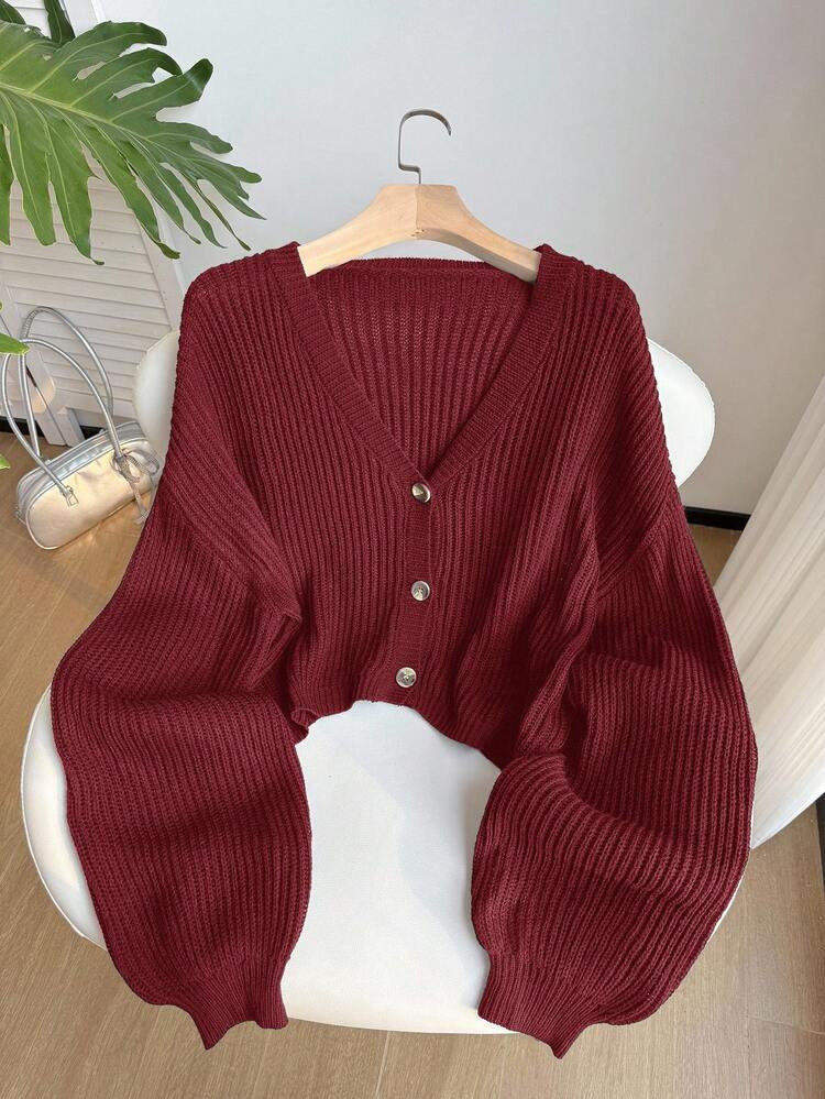 Cropped Burgundy Sweater | SHEIN