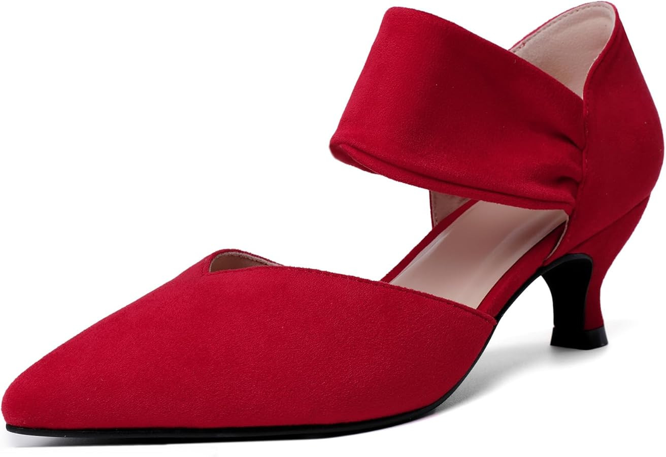 RIBONGZ Kitten Heels for Women Closed Toe Comfortable Low Heels Pointed Toe Sexy Slip on Pumps Br... | Amazon (US)