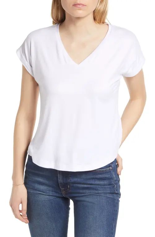Bobeau Butter V-Neck Top in White at Nordstrom, Size Small | Nordstrom