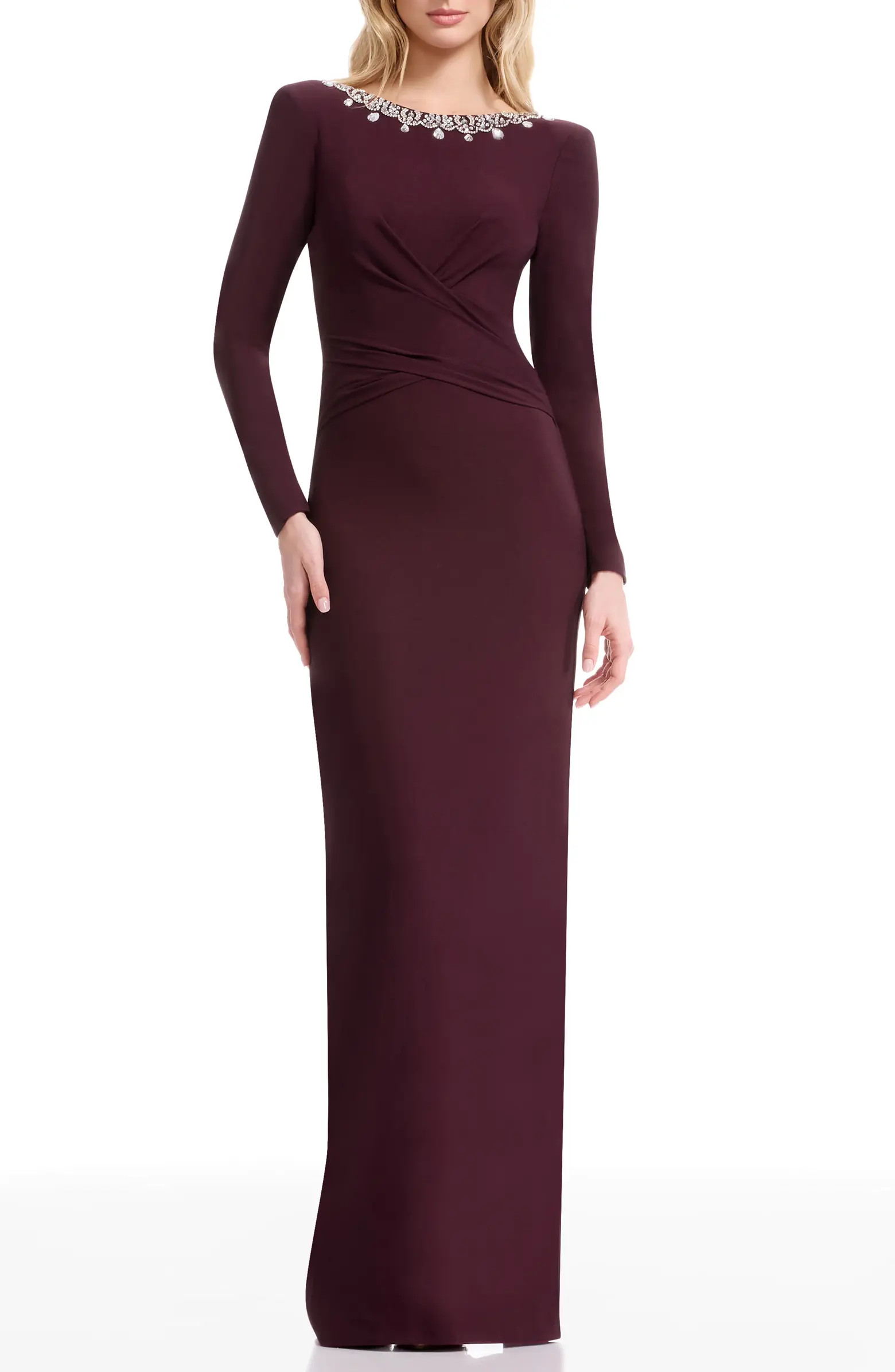 Dress the Population Anne Embellished Long Sleeve Column Gown | Nordstrom | Nordstrom