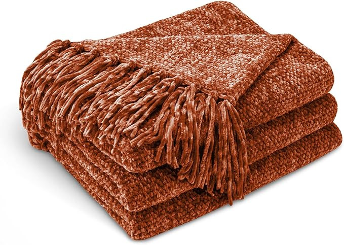 CozeCube Chenille Throw Blanket for Couch, Cozy Soft Chunky Chenille Throw Blanket with Fringe Ta... | Amazon (US)