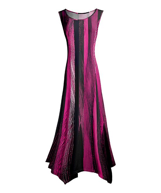 Lily Women's Maxi Dresses PNK - Pink & Black Textile Stripe Sleeveless Handkerchief Maxi Dress - Wom | Zulily